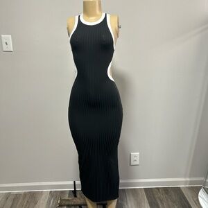 SHEIN Black and White Ribbed Midi Dress